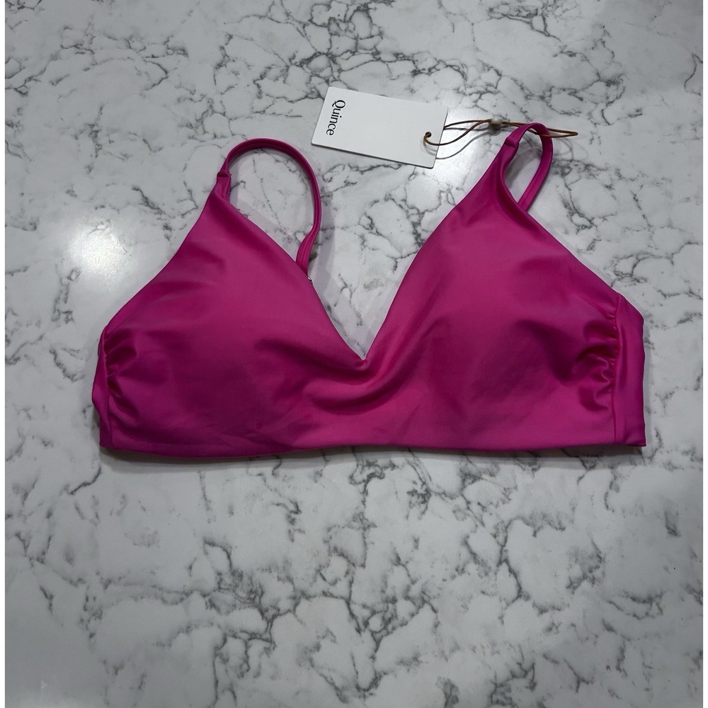 NWT Quince Pink Italian V Neck Bikini Top Size Medium
